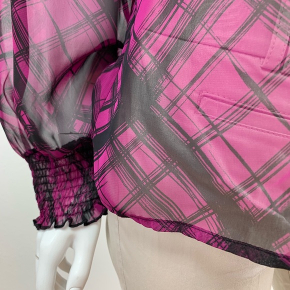 Dialogue / Ruffled Purple Black Button Up Blouse - Picture 4 of 8